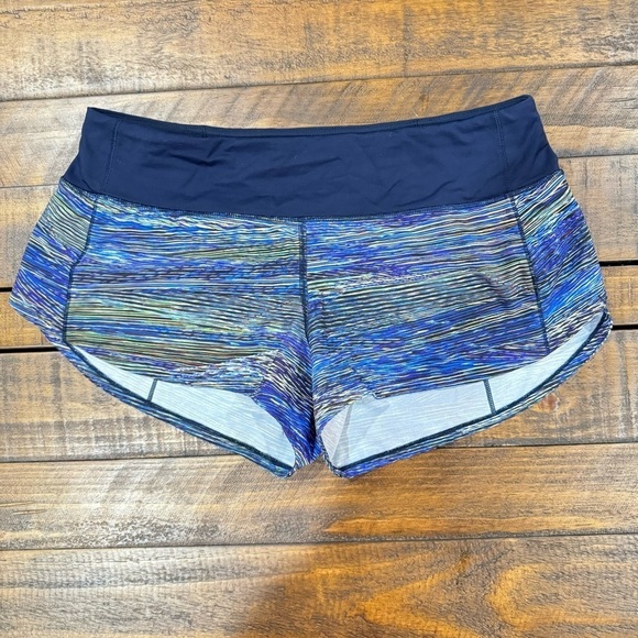 Lululemon Speed Up Interconnect Blue Multi Athletic Stretch Low Rise Shorts 6 - Picture 4 of 14